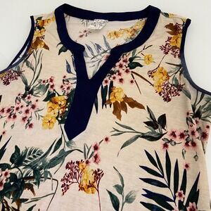 Naif Anthropologie Floral Tank Top Sleeveless‎ V-Neck Casual Blouse Beige Size M